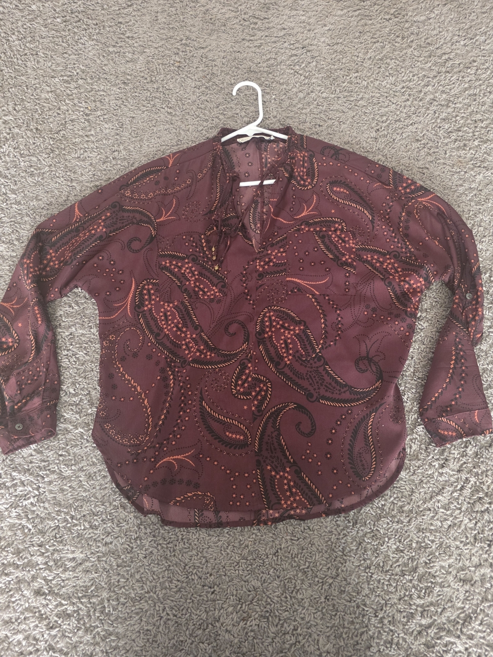 Abercrombie & Fitch Burgundy Paisley Long-Sleeve Blouse